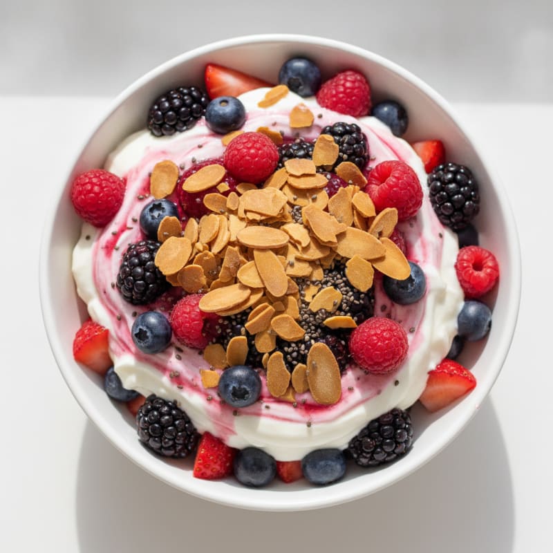 Greek Yogurt Protein Parfait with Mixed Berries and Almonds