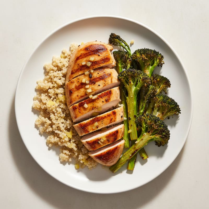 Grilled Lemon-Garlic Chicken Breast with Quinoa and Roasted Broccoli