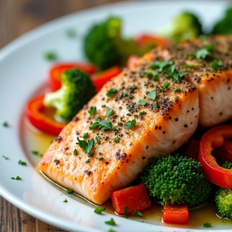 Herb-Crusted Pan Seared Salmon with Roasted Vegetables