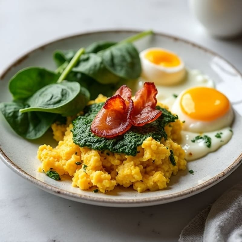 Cottage Cheese Scramble with Spinach and Turkey Bacon