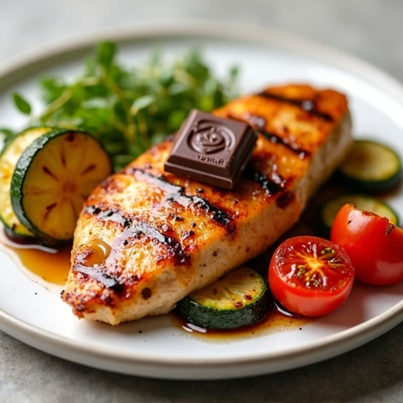 Grilled Chicken Breast with Roasted Zucchini, Cherry Tomatoes & a Sweet Treat Finish