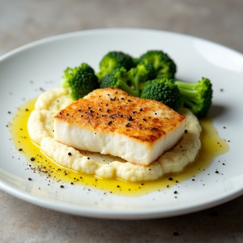 Seared Cod with Steamed Broccoli and Cauliflower Mash