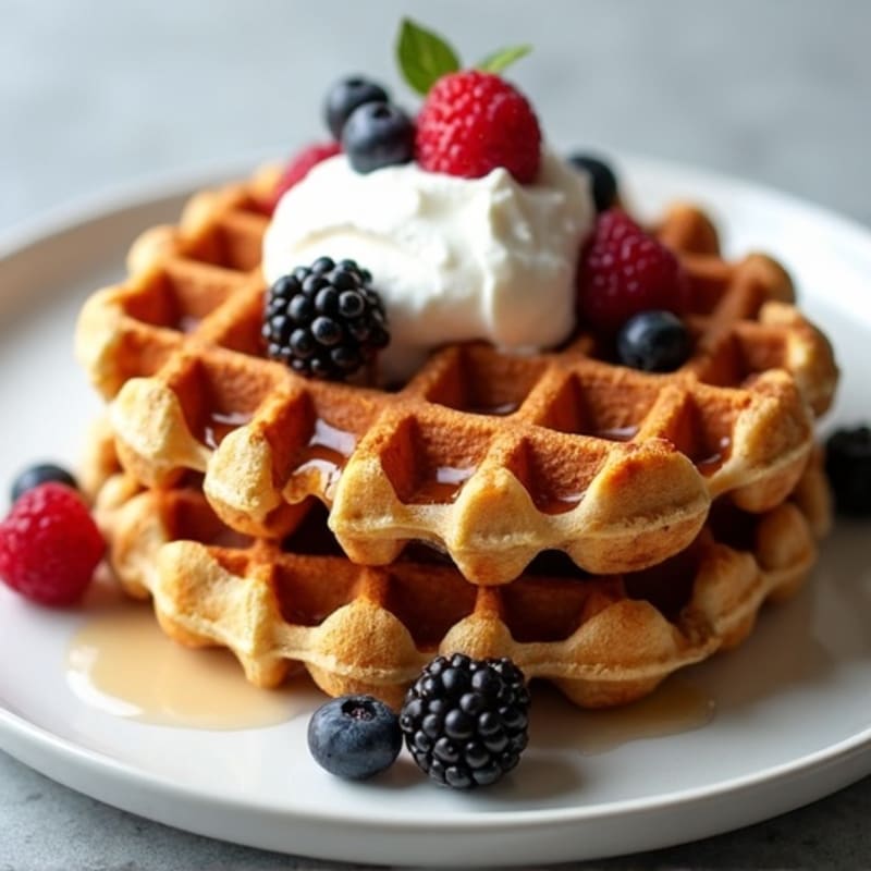 Crispy Protein Waffles with Creamy Greek Yogurt and Berries