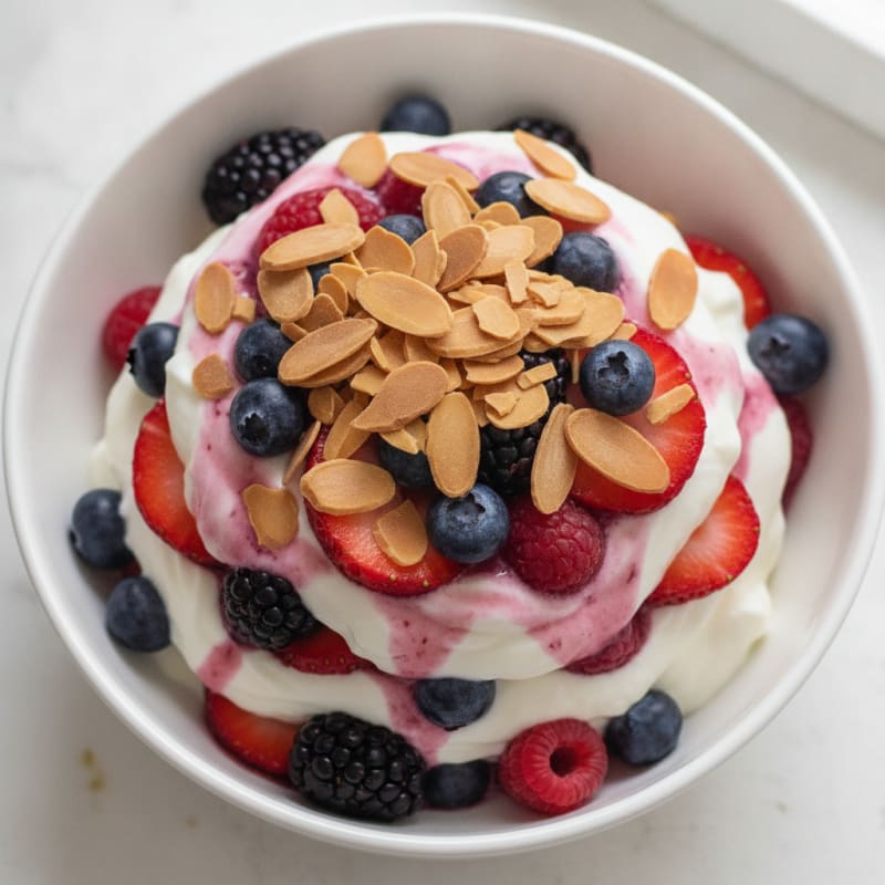 Greek Yogurt Protein Parfait with Mixed Berries and Almonds