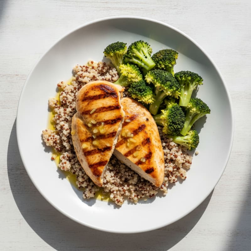 Grilled Chicken Breast with Quinoa and Steamed Broccoli