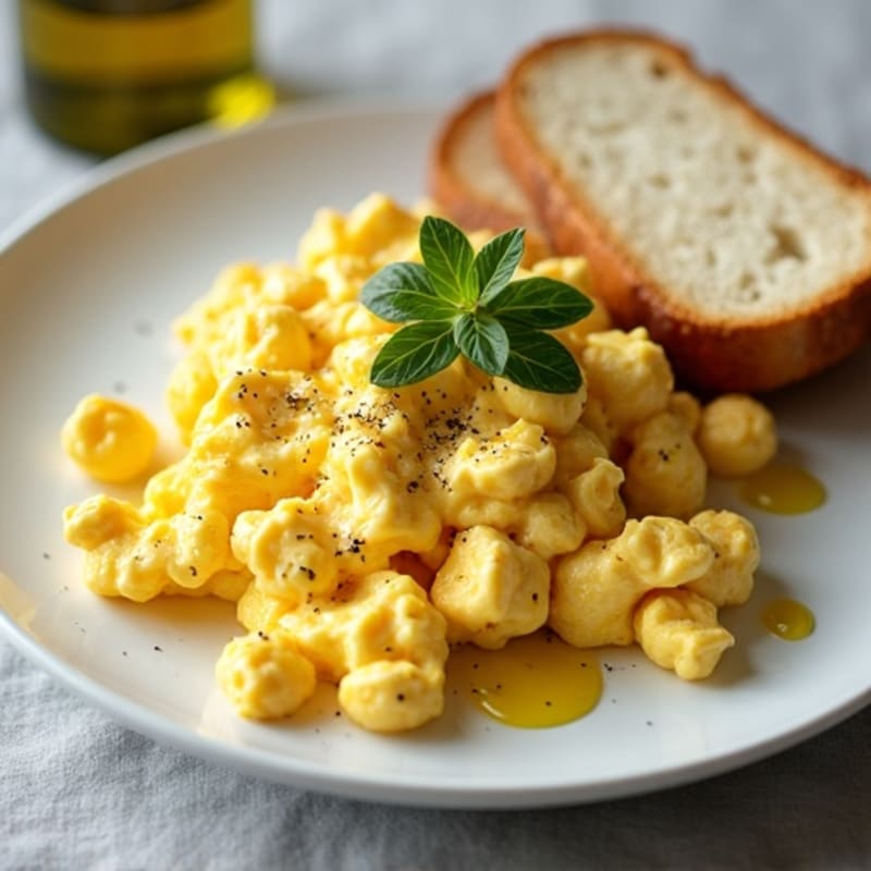Scrambled Eggs with Creamy Cottage Cheese and Crispy Sourdough Toast