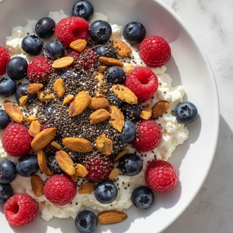 Cottage Cheese and Berry Protein Bowl with Almonds