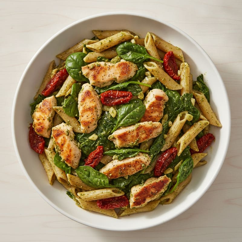 Pesto Chicken Pasta with Sun-Dried Tomatoes