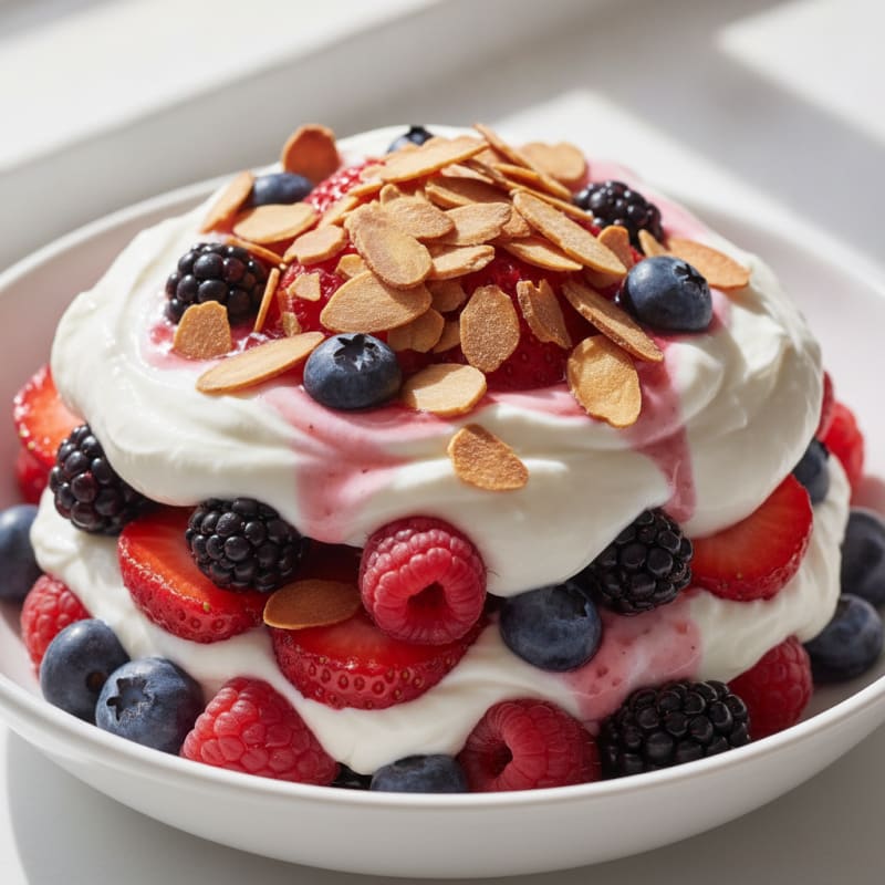 Greek Yogurt Protein Parfait with Mixed Berries and Almonds