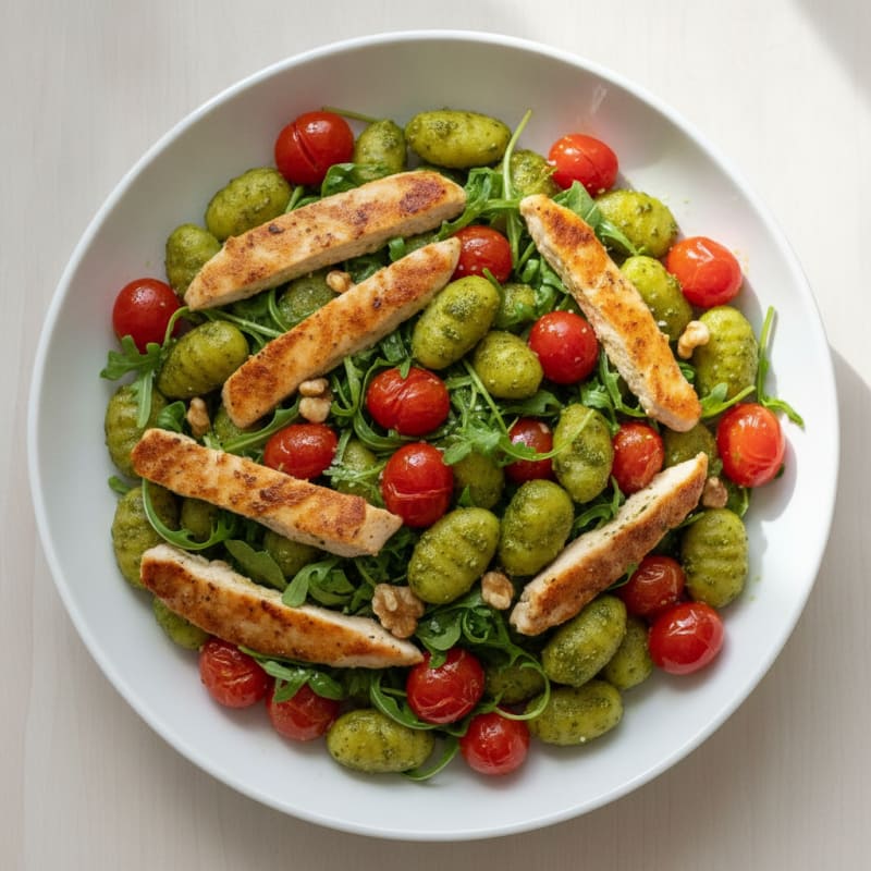 Gnocchi with Arugula Pesto and Cherry Tomatoes