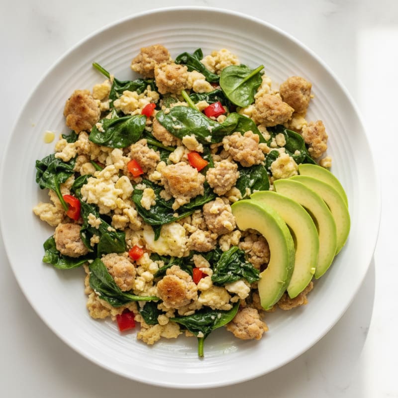 Egg White and Turkey Sausage Scramble with Spinach