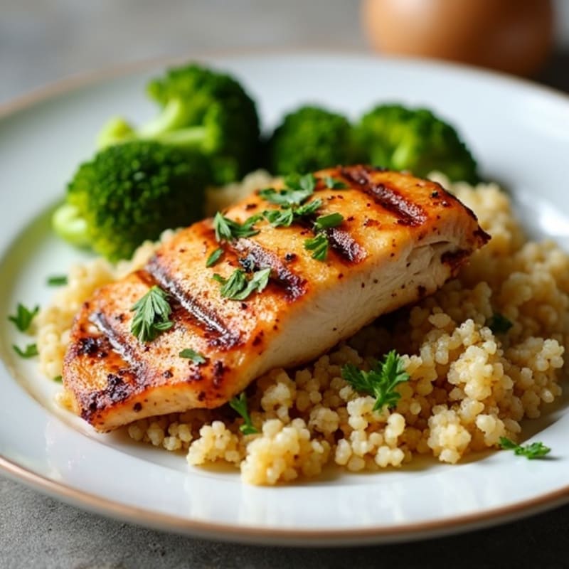 Grilled Chicken Breast with Quinoa and Roasted Broccoli