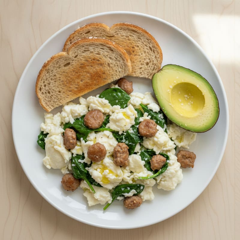 Egg White and Turkey Sausage Scramble with Spinach