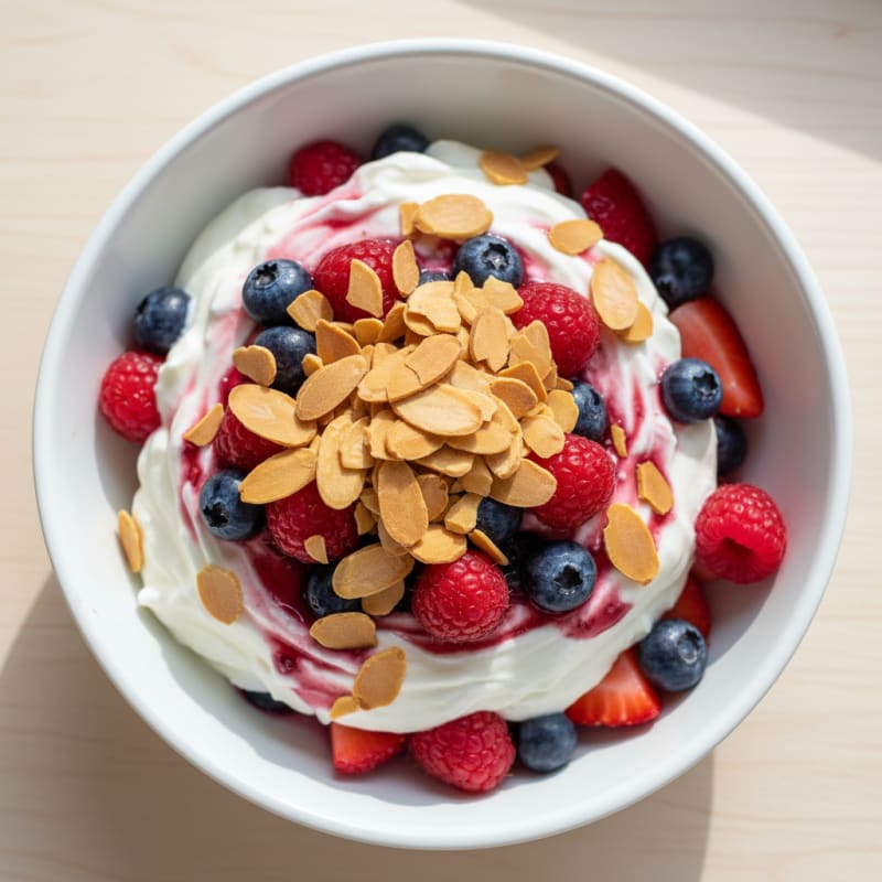 Greek Yogurt Protein Parfait with Mixed Berries and Almonds
