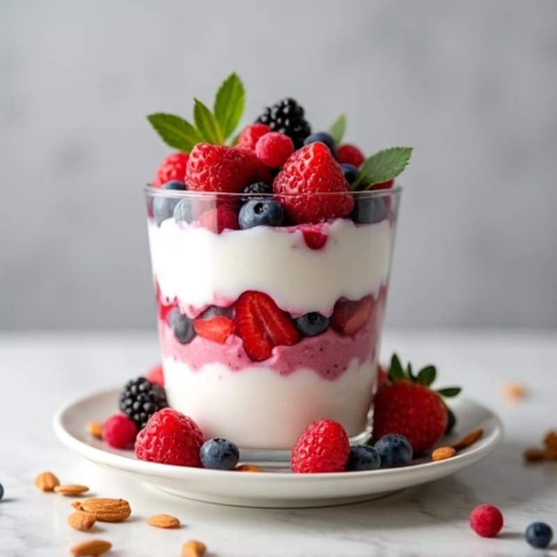 Greek Yogurt Protein Parfait with Mixed Berries and Almonds