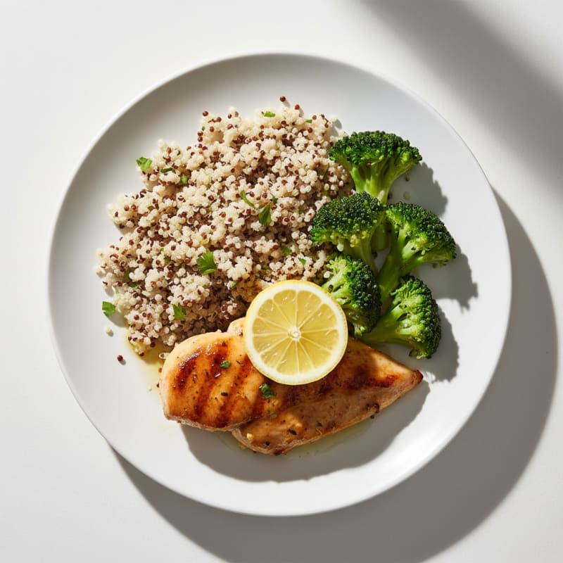 Grilled Chicken Breast with Quinoa and Steamed Broccoli