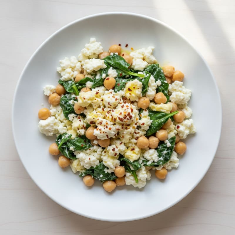 Cottage Cheese Scramble with Spinach and Chickpeas