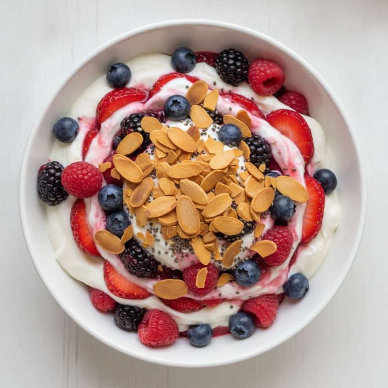 Greek Yogurt Protein Parfait with Mixed Berries and Almonds