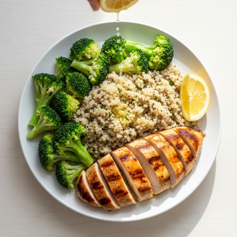 Grilled Chicken Breast with Quinoa and Steamed Broccoli
