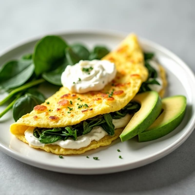 Egg White and Spinach Omelet with Cottage Cheese and Sliced Avocado