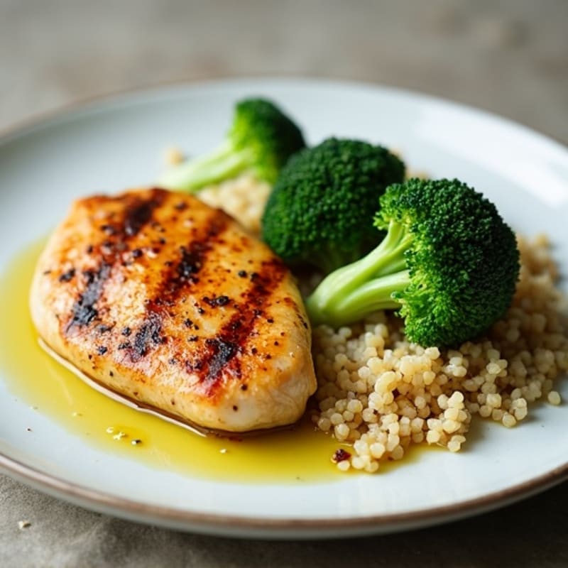 Grilled Chicken Breast with Roasted Broccoli and Quinoa