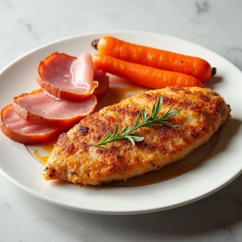 Healthy Crispy Chicken and Ham with Roasted Carrots