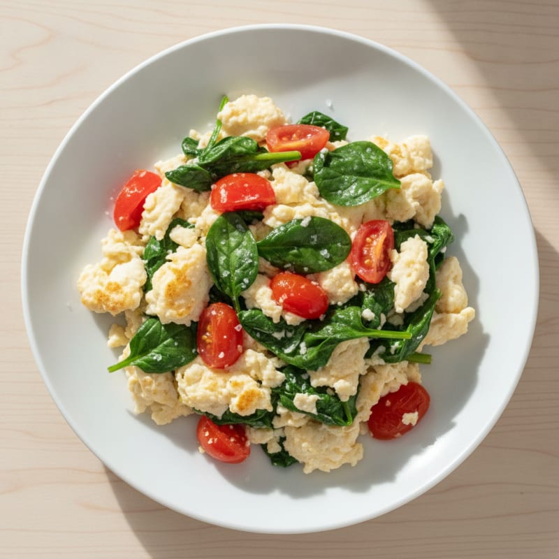 Egg White and Spinach Scramble with Fresh Tomato