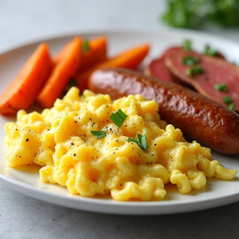 Egg White Scramble with Turkey Sausage and Roasted Sweet Potatoes