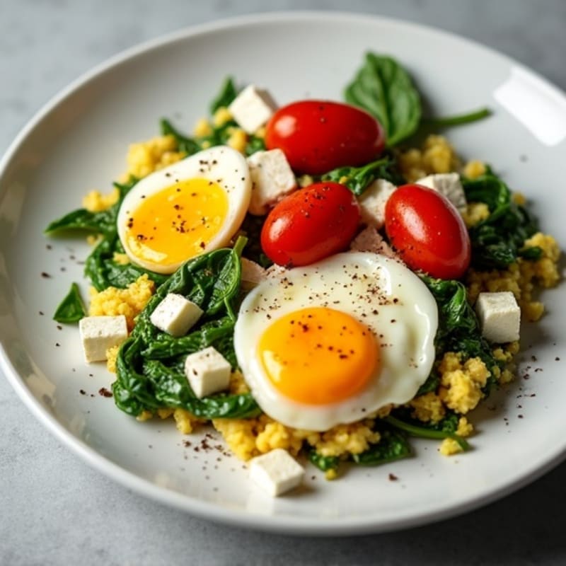 Protein-Packed Scrambled Eggs with Fresh Spinach and Cherry Tomatoes