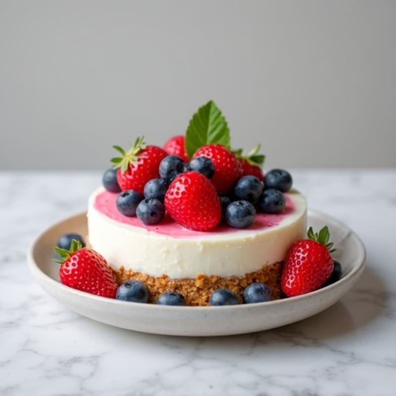 Greek Yogurt Protein Cheesecake with Mixed Berries