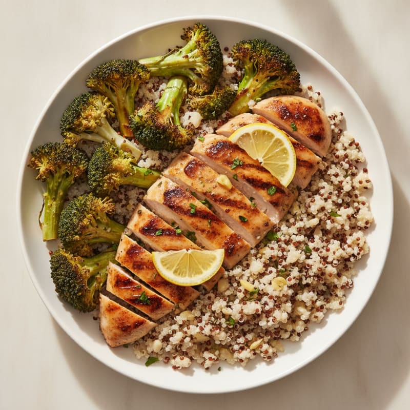 Grilled Chicken Breast with Quinoa and Roasted Broccoli