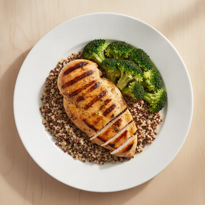 Grilled Chicken Breast with Quinoa and Steamed Broccoli