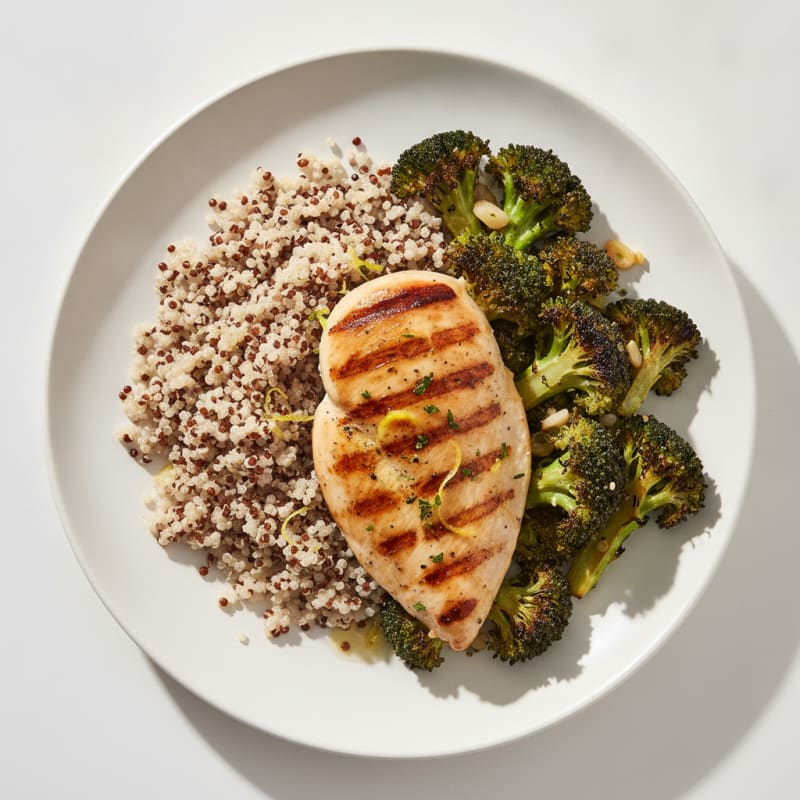 Grilled Chicken Breast with Quinoa and Roasted Broccoli