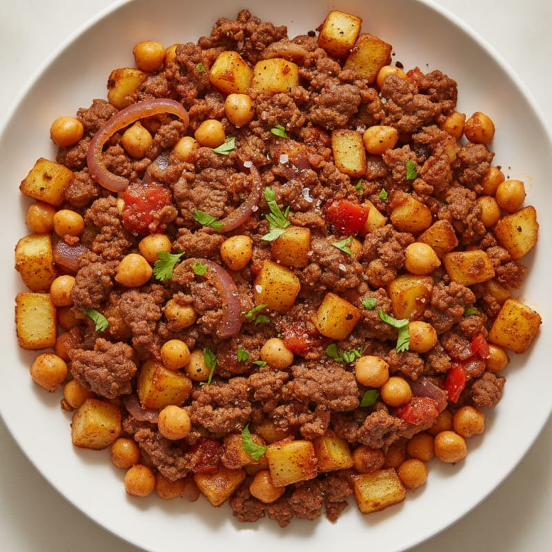 Minced Beef and Chickpea Potato Hash