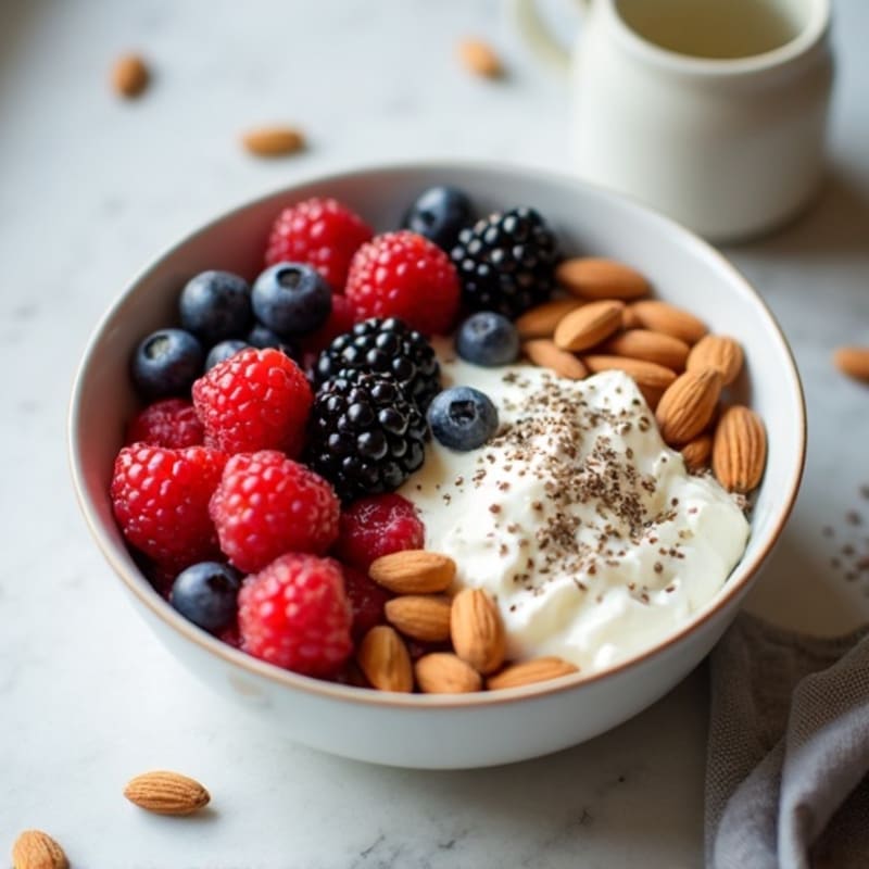 Cottage Cheese Berry Bowl with Almonds and Chia