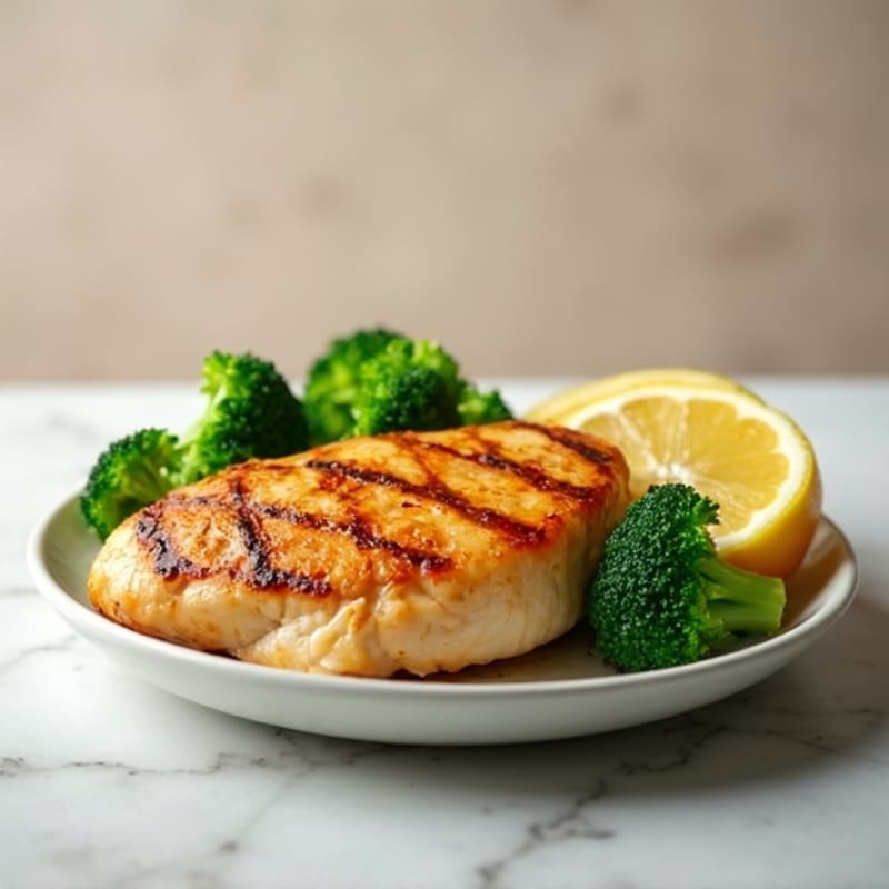 Grilled Chicken Breast with Steamed Broccoli and Lemon