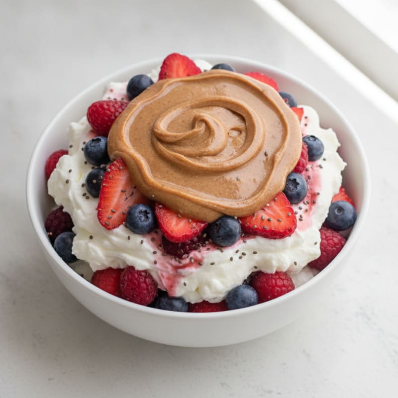Greek Yogurt Protein Parfait with Mixed Berries and Almond Butter