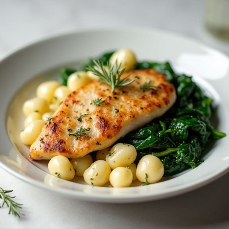 Ricotta Gnocchi with Pan-Seared Lemon Chicken and Sautéed Spinach