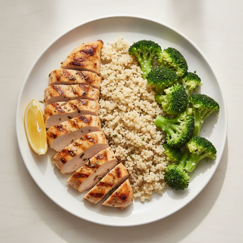 Grilled Chicken Breast with Quinoa and Steamed Broccoli