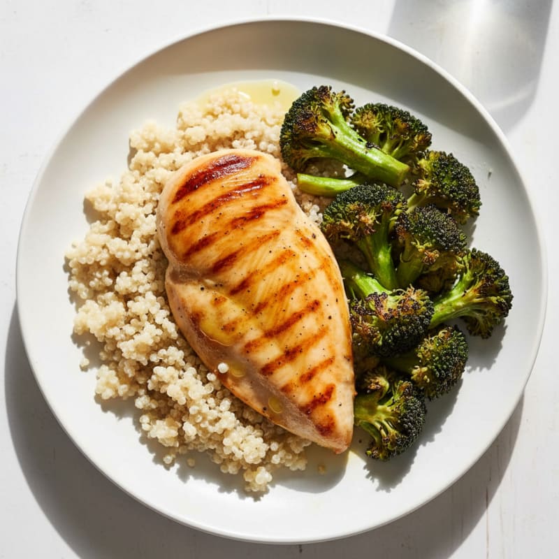 Grilled Lemon Chicken Breast with Quinoa and Roasted Broccoli