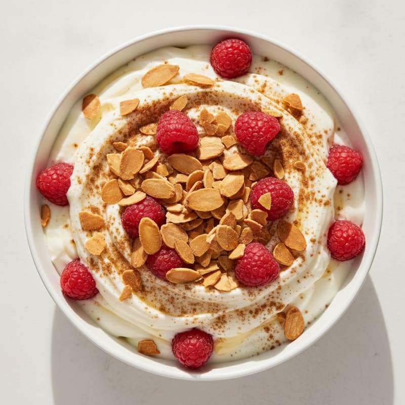 Creamy Vanilla Protein Yogurt with Toasted Almonds and Cinnamon