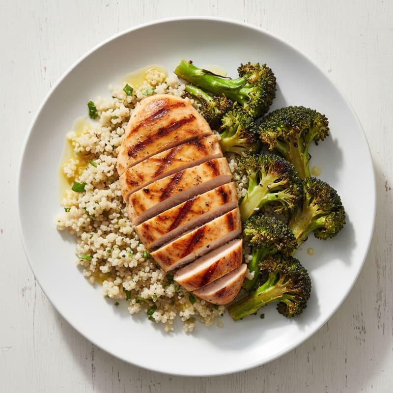 Grilled Chicken Breast with Quinoa and Roasted Broccoli