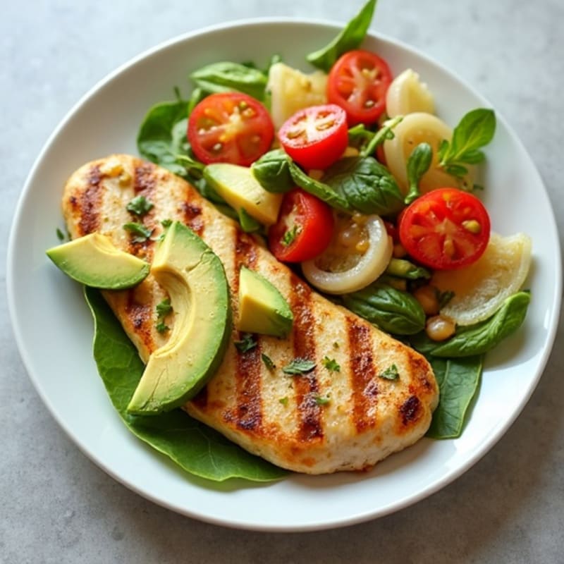Grilled Chicken Breast with Avocado and Pickled Veggie Salad