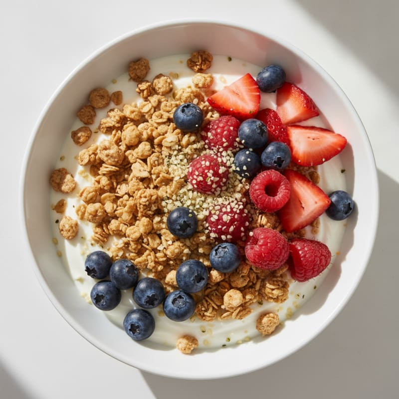 Creamy Greek Yogurt Bowl with Protein Granola and Mixed Berries