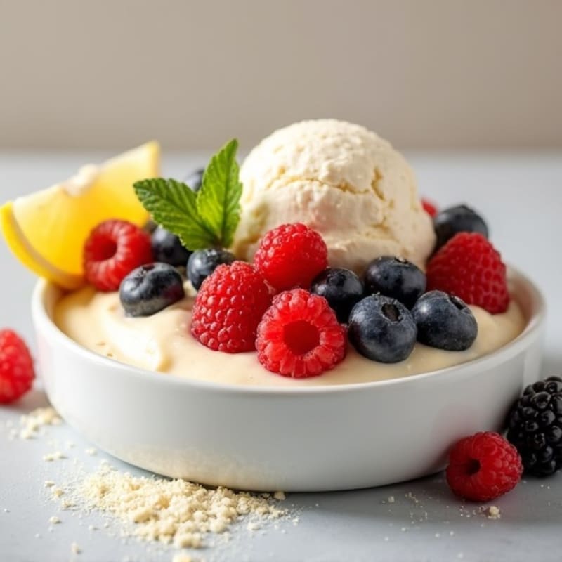 Thick Lemon Vanilla Cottage Cheese with Fresh Berries