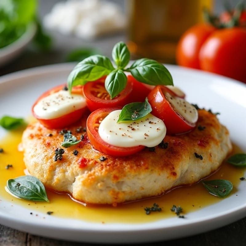 Crispy Baked Chicken with Melty Mozzarella, Roasted Tomatoes, and Fresh Basil