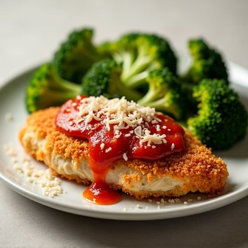 Healthy Crispy Chicken Parmesan with Roasted Broccoli