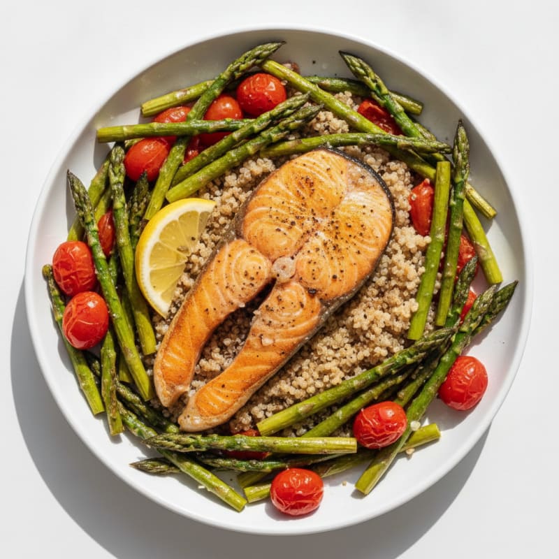 Pan-Seared Salmon with Roasted Asparagus and Quinoa