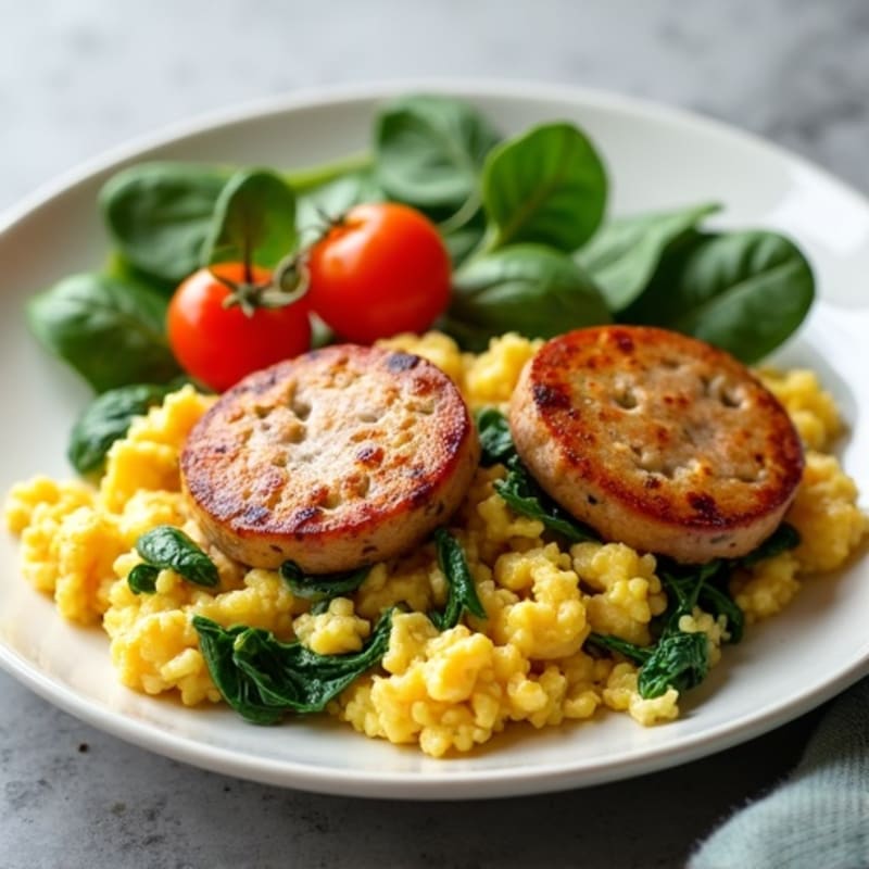 Egg White and Turkey Sausage Scramble with Spinach and Tomatoes