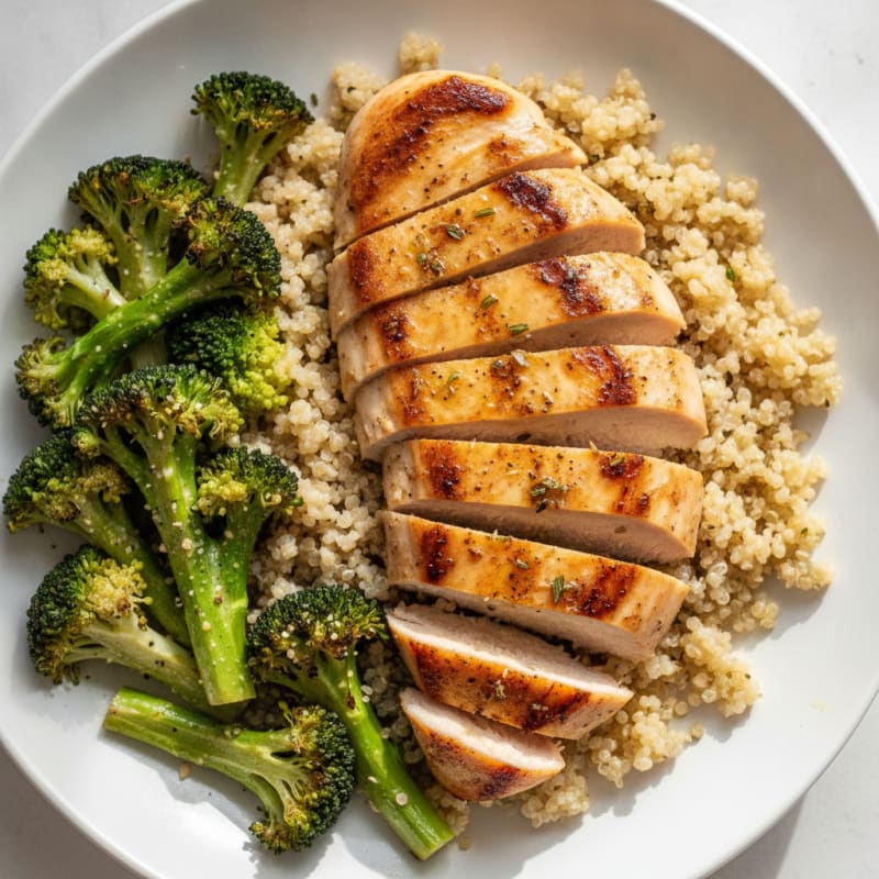 Grilled Chicken Breast with Quinoa and Roasted Broccoli